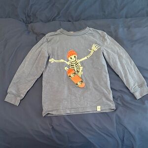 Tommy Bahama Boys Blue Long Sleeve Skeleton Skate Tee with Orange Accents